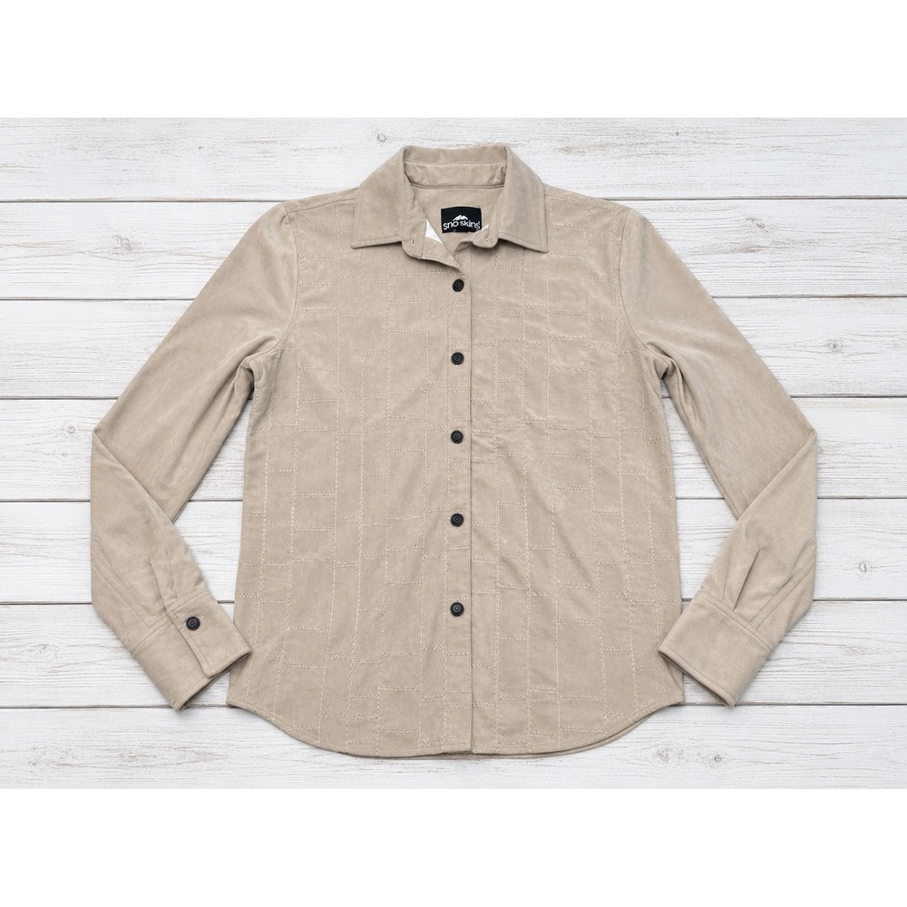 Sno Skins Faux Suede Embroidered Button Down Shirt Tan Western Boho Large